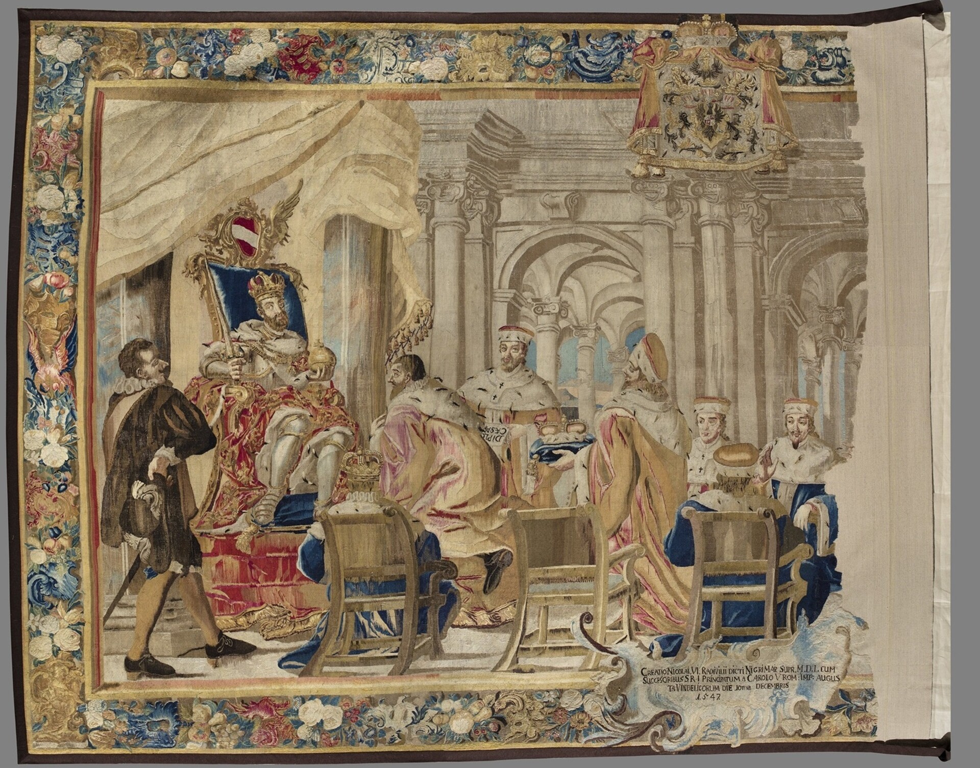  Gobelin ze sceną nadania tytułu książęcego Mikołajowi VI Radziwiłłowi, połowa XVIII w.; zbiory Muzeum Narodowego w Warszawie 